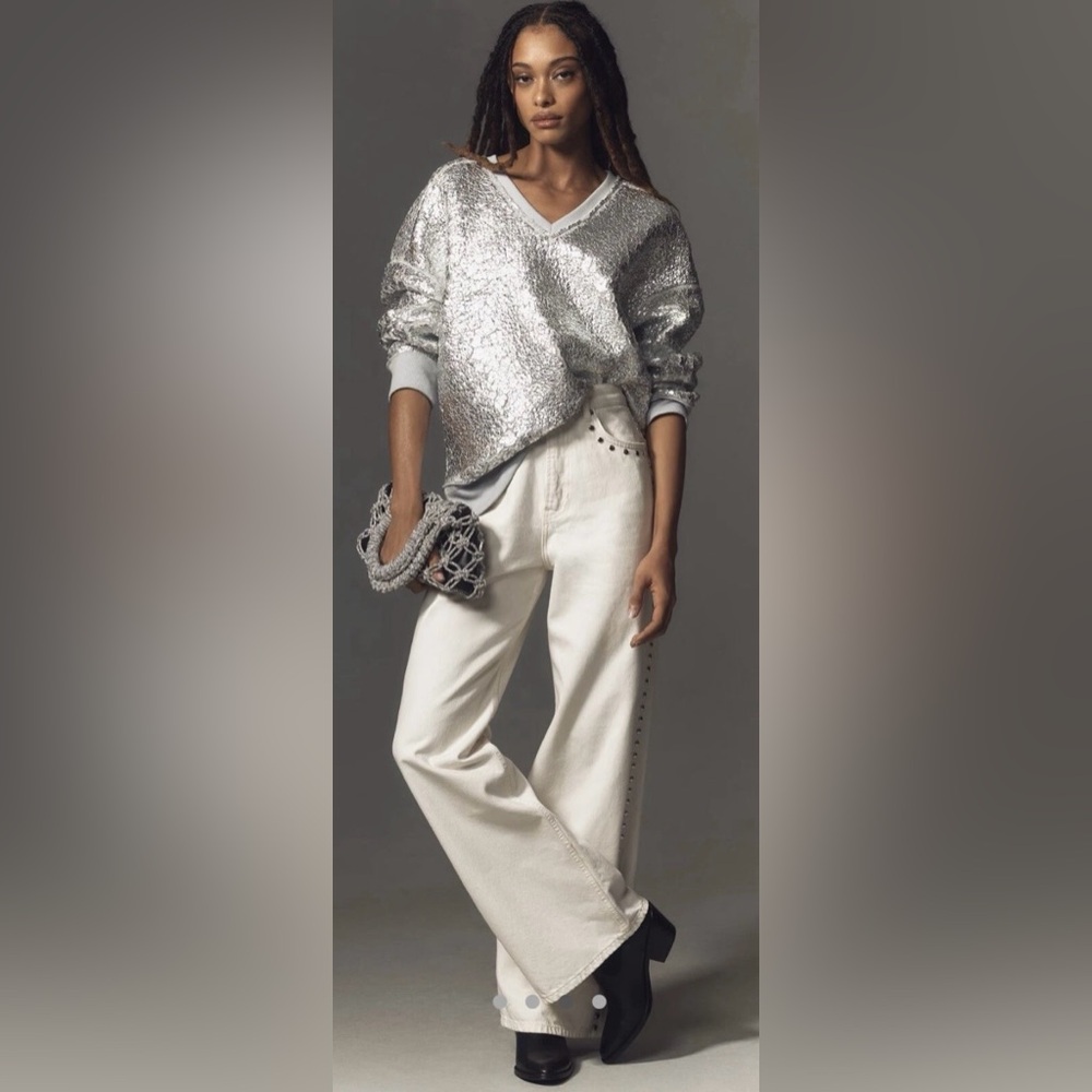 Anthropologie Pilcro Silver Foil Sweater | V-Neck | X-Small | New